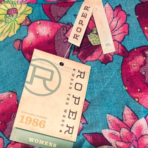 Roper NWT SZ XL Floral Cactus Print button front Western Shirt Ranch Rodeo Boho - Picture 10 of 13